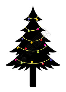 黑色圣诞树上的彩灯图片