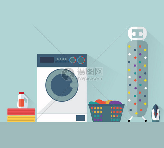 洗衣间扁丝的现代化设计与长长的影子图片