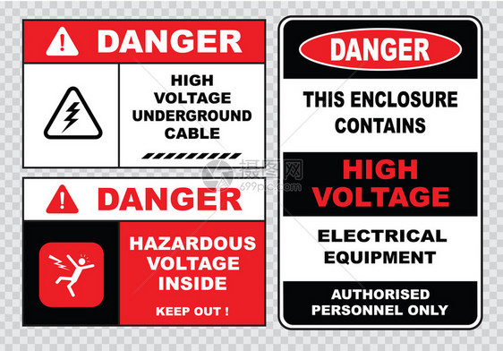 高电压标志或电气安全标志集成警告图片