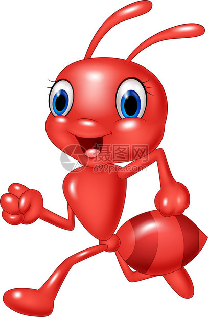 卡通快乐红色蚂蚁的矢量插图在白色背图片