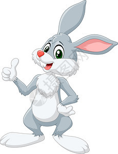 卡通兔子在白色背景上割断拇指的矢量插图Carto图片