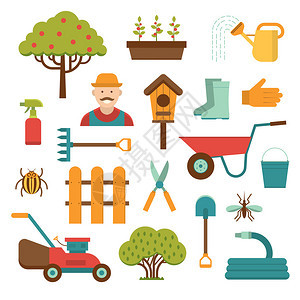 园艺工具矢量图标隔离在白色背景上园丁和园艺工具图标花园护理工具图片
