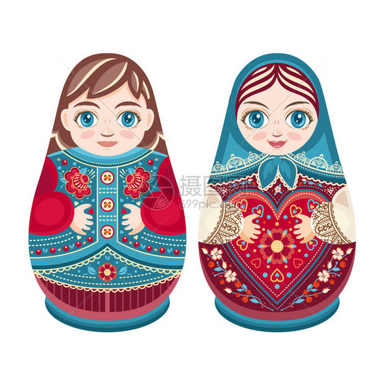 娃俄罗斯民间的嵌套娃娃男孩和女孩图片
