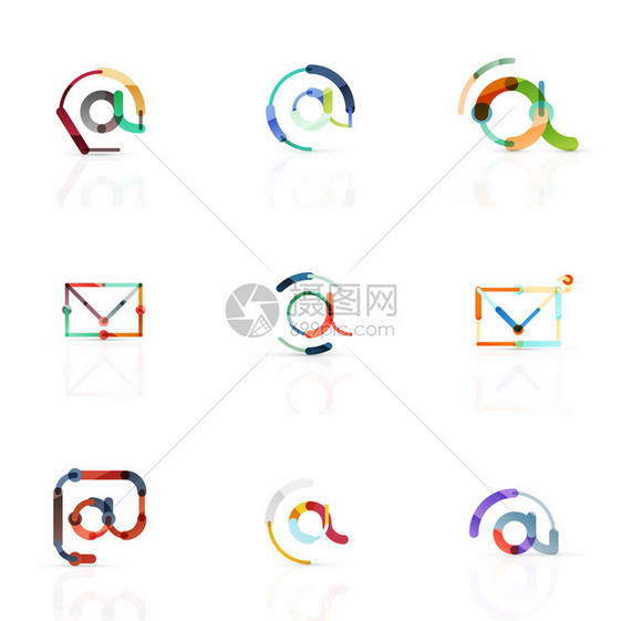 矢量电子邮件业务符号或标志标志设置线简约平图标设计集合图片