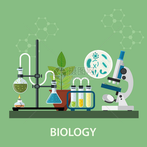 生物实验室工作空间和科学设备显微镜概念科学研究平面设图片