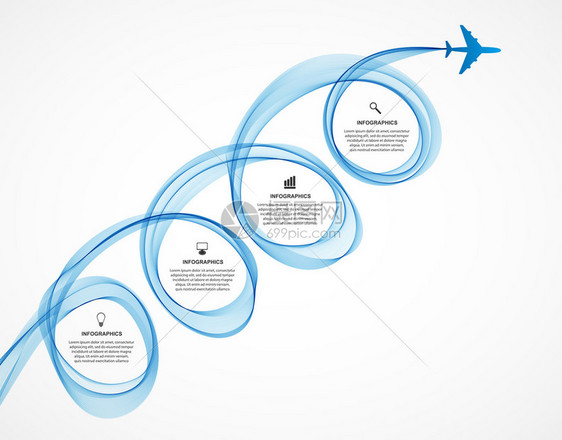 抽象的信息图表飞机和波蓝色的烟雾矢量图图片