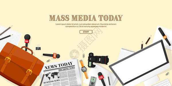 大众传媒背景中平面的样式新闻发布会的记者和记者BroadcastingMultimedia新闻报纸电视节目广图片