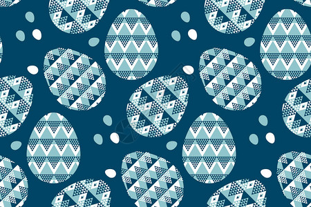 部落几何蓝色复活节彩蛋装饰无缝图案用于问候织物海报包装纸的主题的矢量插图几何风格图片