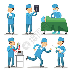 医院医务人员的字符卡通的外科医生矢量图图片