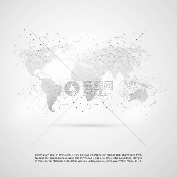 云计算和网络与世界抽象创意设计元素的模板与透明几何灰色丝网技术概念的背景下全球数字网络连接图片