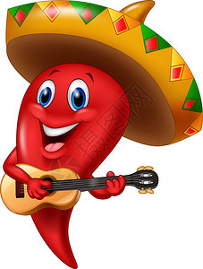 红辣椒墨西哥流浪乐队戴阔边帽弹着吉他图片