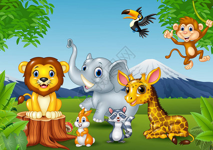 卡通野生动物在丛林中图片