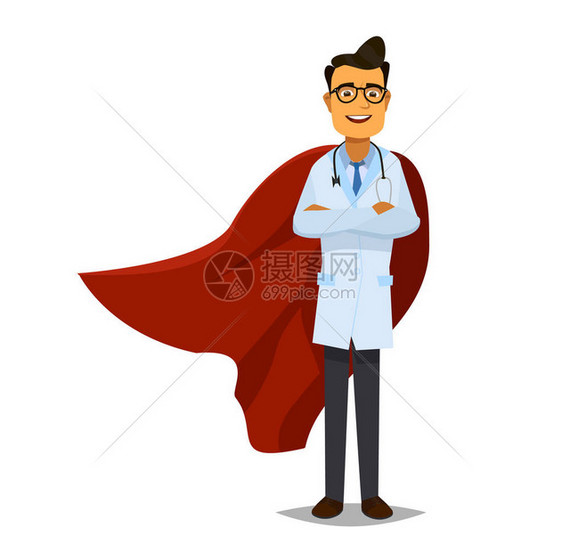超级英雄医生孤立背景用平板风图片