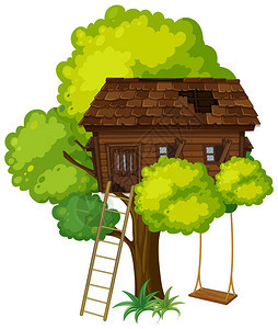 树上秋千的树屋插图背景图片
