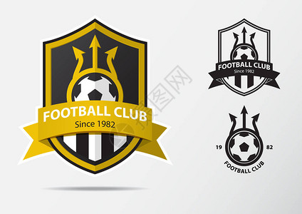 足球队的足球或足球徽章标志设计金叉和金丝带的最小设计黑白图标中的足球俱乐部图片