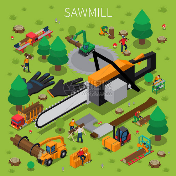 Sawmill木材锯木厂材伐木业的几何构成图片