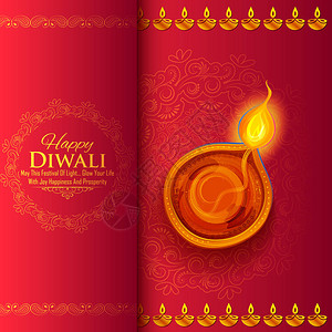 上光的印度节日快乐排灯节假期背景燃烧diya图片