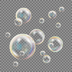 透明的肥皂泡泡向量多彩的下降肥皂泡泡孤立的插图图片