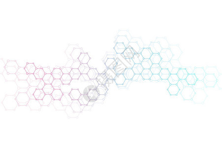 抽象的六角分子遗传和化学合物系统几何图形和带点的连接线科学技术概图片