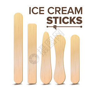 雪糕棒设置矢量不同的类型木根棍子的冰激淋医用压舌板白色背景图上孤立图片