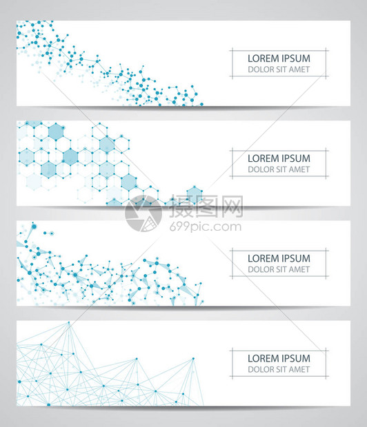 组的抽象的横幅设计dna分子构造背景几何的图形和连接点的线科学和技术的概念矢量图图片