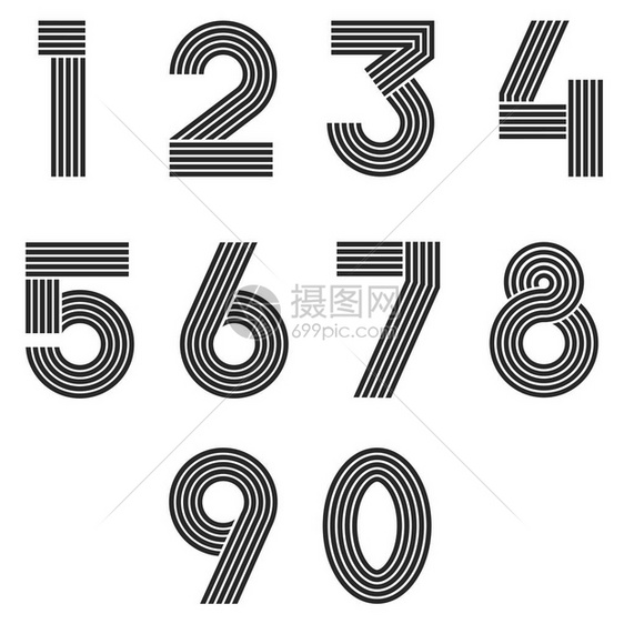 数字设置细线字母组合数学符号线黑白排版设计元素数学符号1234567图片