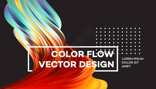 现代多彩的流动海报在黑色背景下的波浪液体形状设计项目的艺术设计矢量插图图片