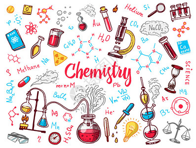 图标集的化学有元素公式原子试管和实验室设备的实验室工作空间和反应研究科学医图片