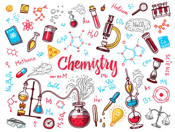 图标集的化学有元素公式原子试管和实验室设备的实验室工作空间和反应研究科学医图片
