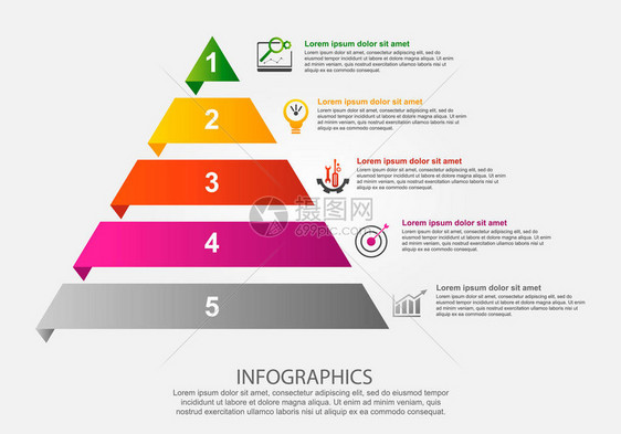 现代矢量图3d金字塔的信息图表模板与五个元素图片