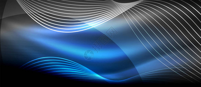 发光的抽象波浪在黑暗闪亮的魔术空间光技术文摘背景图片