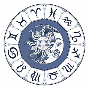 Zodiac或日月星象符号的矢量说明设计背景图片