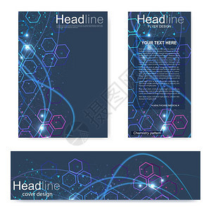 设置传单小册子大小A4模板横幅分子的结构与连接的线和点科学模式原子Dna与杂志传单封面海报设计元图片