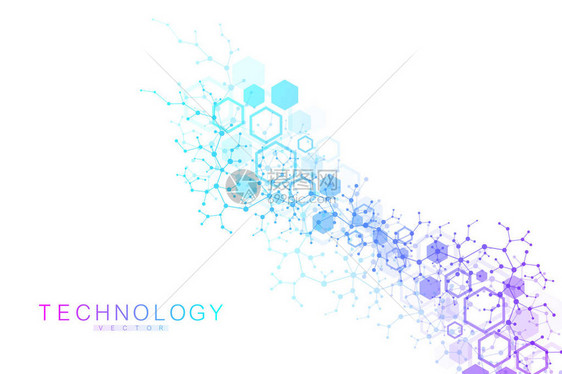 带有动态线条和点的抽象分子网络模式声音流动波科学和技术图象设计感矢量几何图图片