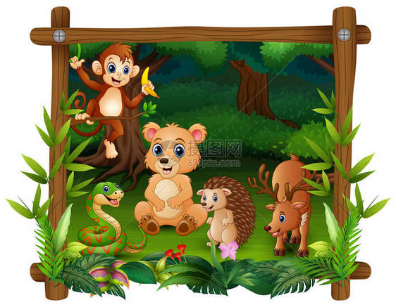 动物在森林里相遇的矢量插图图片