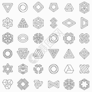 一组几何元素不可能的形状孤立在白色线设计矢量插图图片