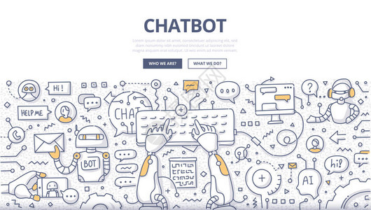 在键盘上打字聊天机器人技术Chatbot的网络标语概念英雄图像印刷材料等Cha图片