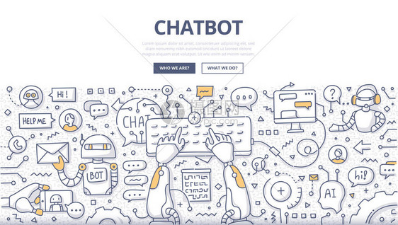 在键盘上打字聊天机器人技术Chatbot的网络标语概念英雄图像印刷材料等Cha图片