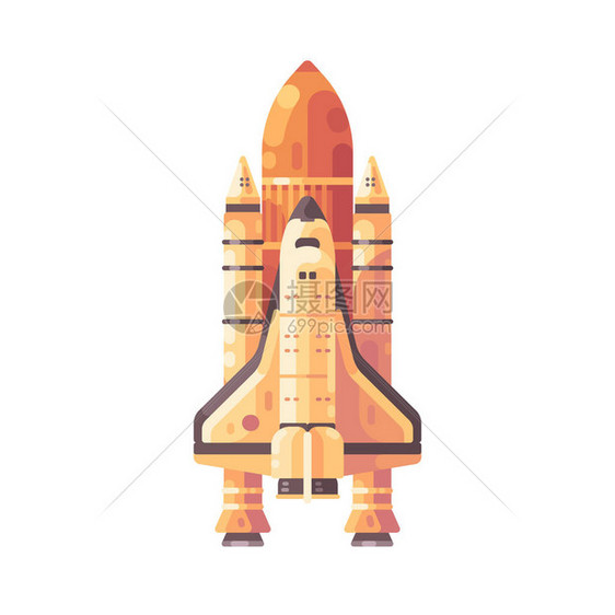 航天飞机平面图橙色宇宙飞船图标图片
