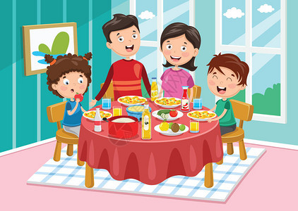家庭晚餐矢量插图图片