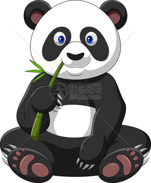 卡通熊猫吃竹子图片