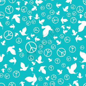 国际和平日社会假日的概念有橄榄枝的白鸽太平洋的标志无缝图案图片