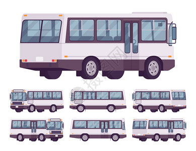 巴士套装单层黑白大型机动车载客交通矢量平面风格卡通插图图片