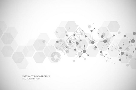 分子结构背景与交流来自分子DNA的抽象背景具有连接线和点的医疗科学和图片