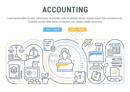 会计的线办公室和会计工具的向量例证图片
