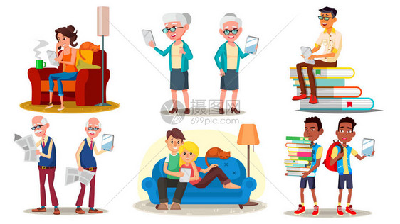 电子书阅读器的概念向量电子替代设备人们用电子书看书移动图书馆数码片传统教科书Vs电子书独立平板卡通插图图片