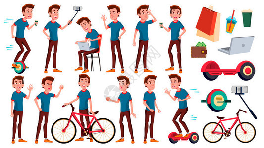 少年男孩姿势设定向量情绪化姿势用于广告标牌印刷设计独立卡通插图图片