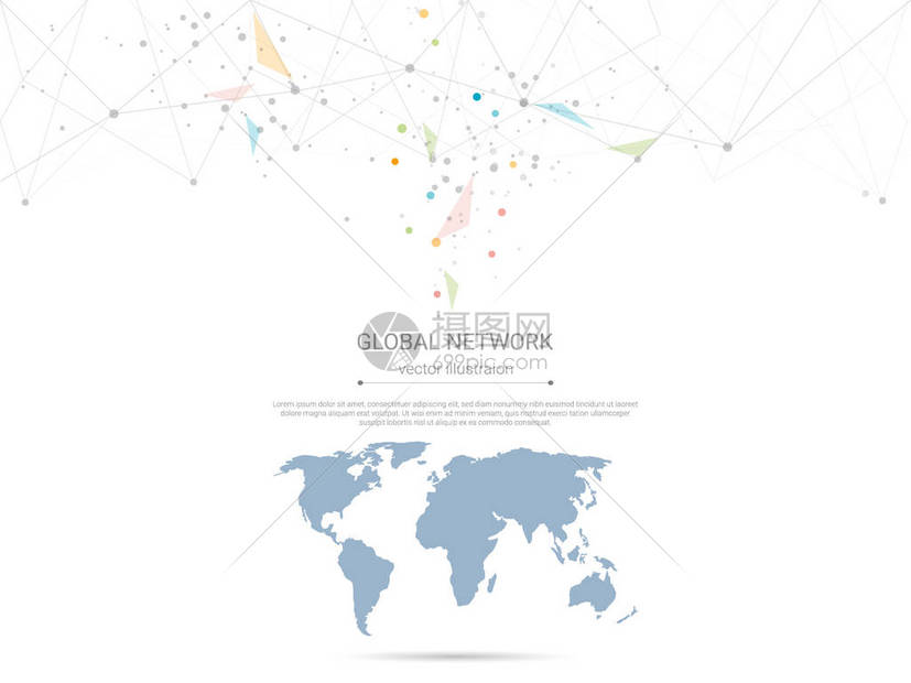 全球网络连接低聚连接点和线路与世界背景符号的国际通信社交媒体和数字设备技术跨越整个图片