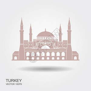 在土耳其伊斯坦布尔的圣索非亚大教堂向量插图带阴影的平面图标图片