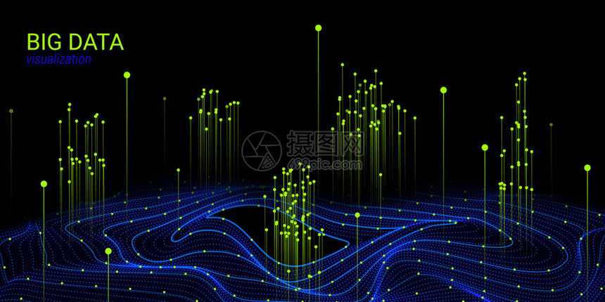 分形3d可视化数字大数据排序具有扭曲和的宇宙波插图矢量分形元素大数据流分析与分形系图片